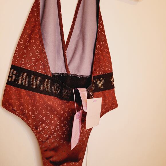 New Savage X Fenty maroon red animal print halter bodysuit size small - Picture 8 of 12